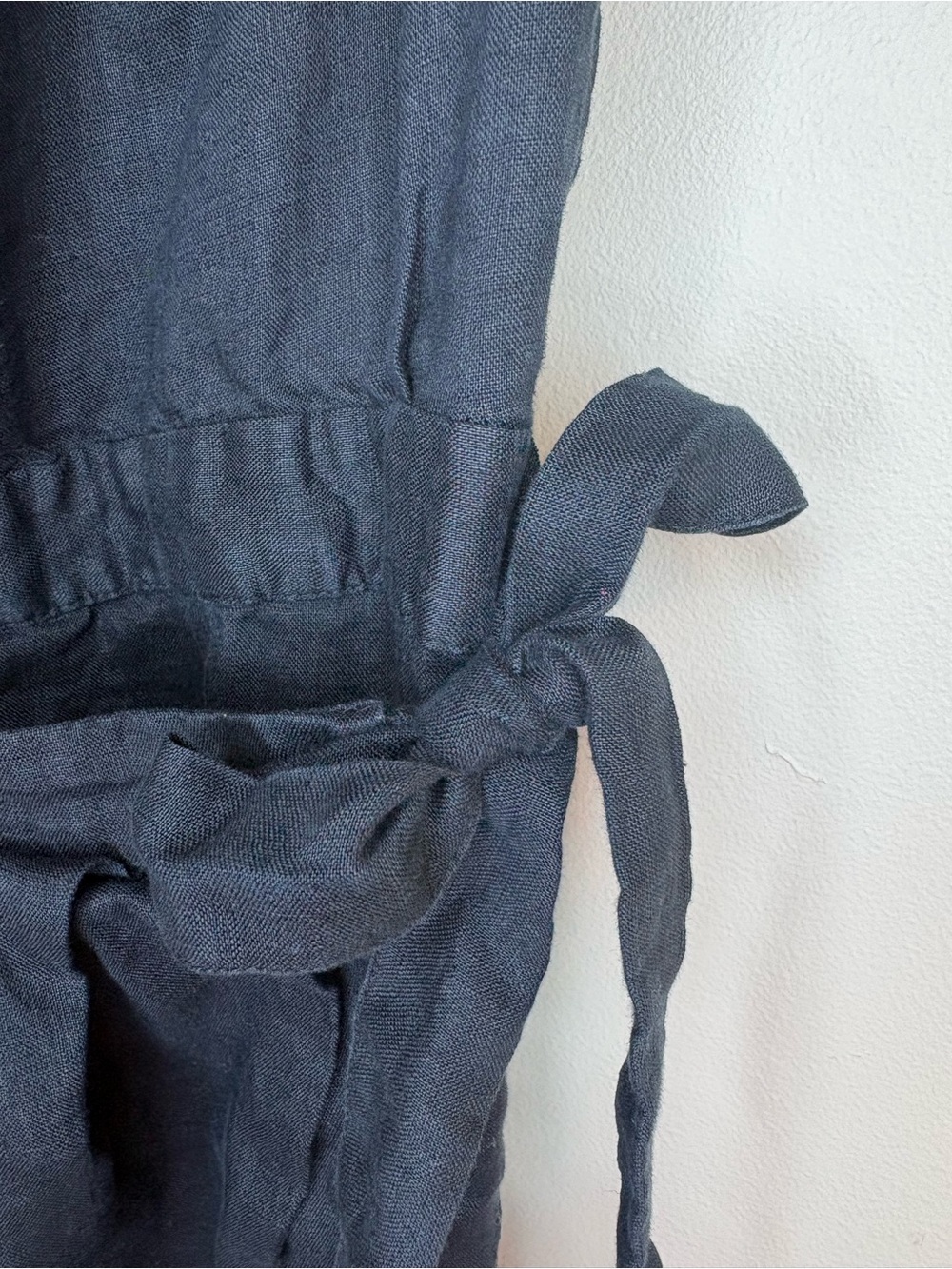By Anthropologie One Shoulder Linen Wrap Dress Black 6P Petite Midi - Picture 10 of 10
